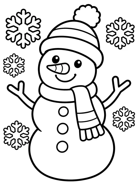 Easy January title page with snowflakes coloring page
