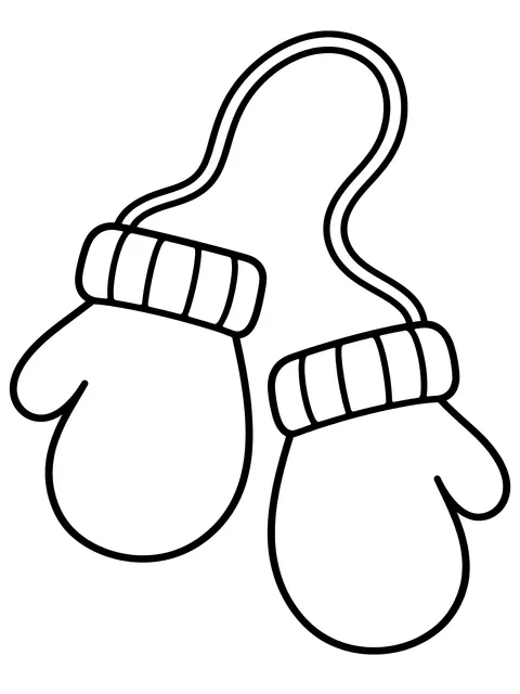 Easy Pair of mittens on a string coloring page