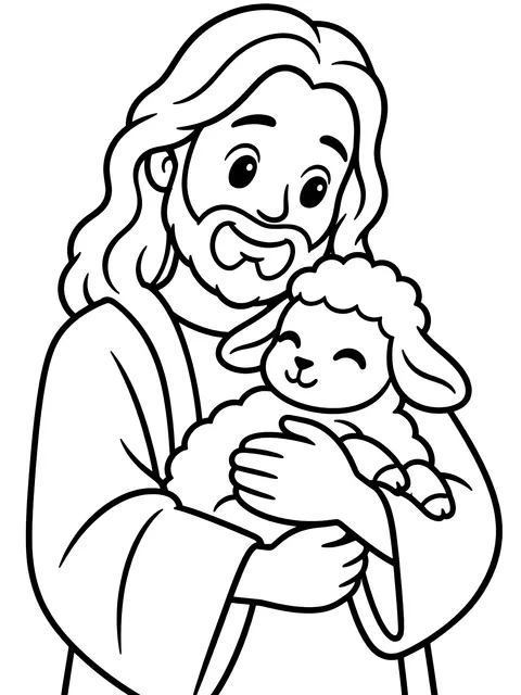 Easy Jesus holding a lamb coloring page