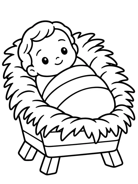 Easy Baby Jesus in the manger coloring page
