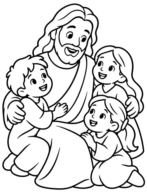 Easy Jesus welcoming the children coloring page