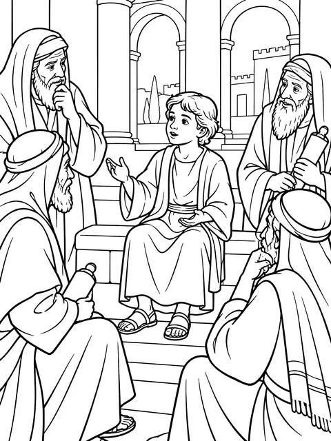 Boy Jesus in the temple coloring page