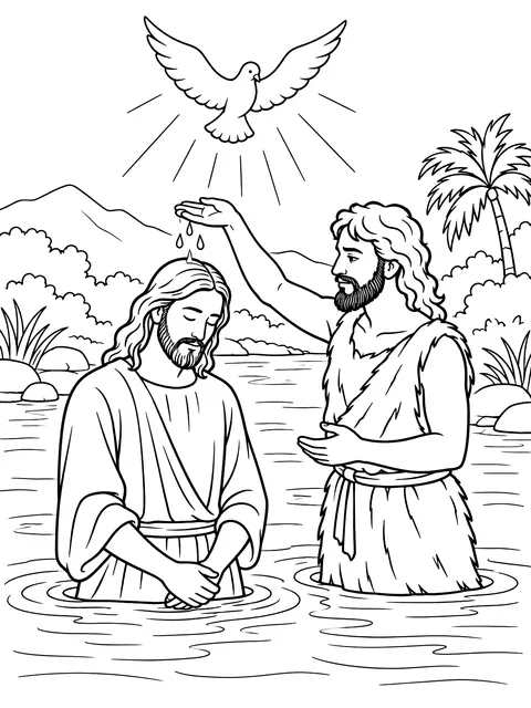 Baptism in the Jordan River coloring page