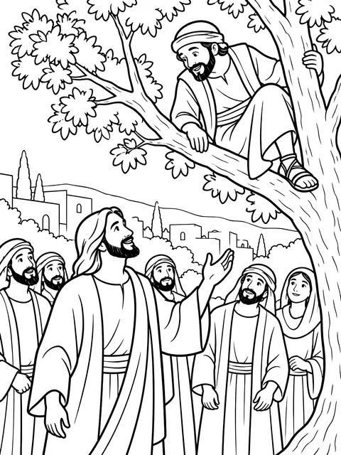 Zacchaeus in the sycamore tree coloring page