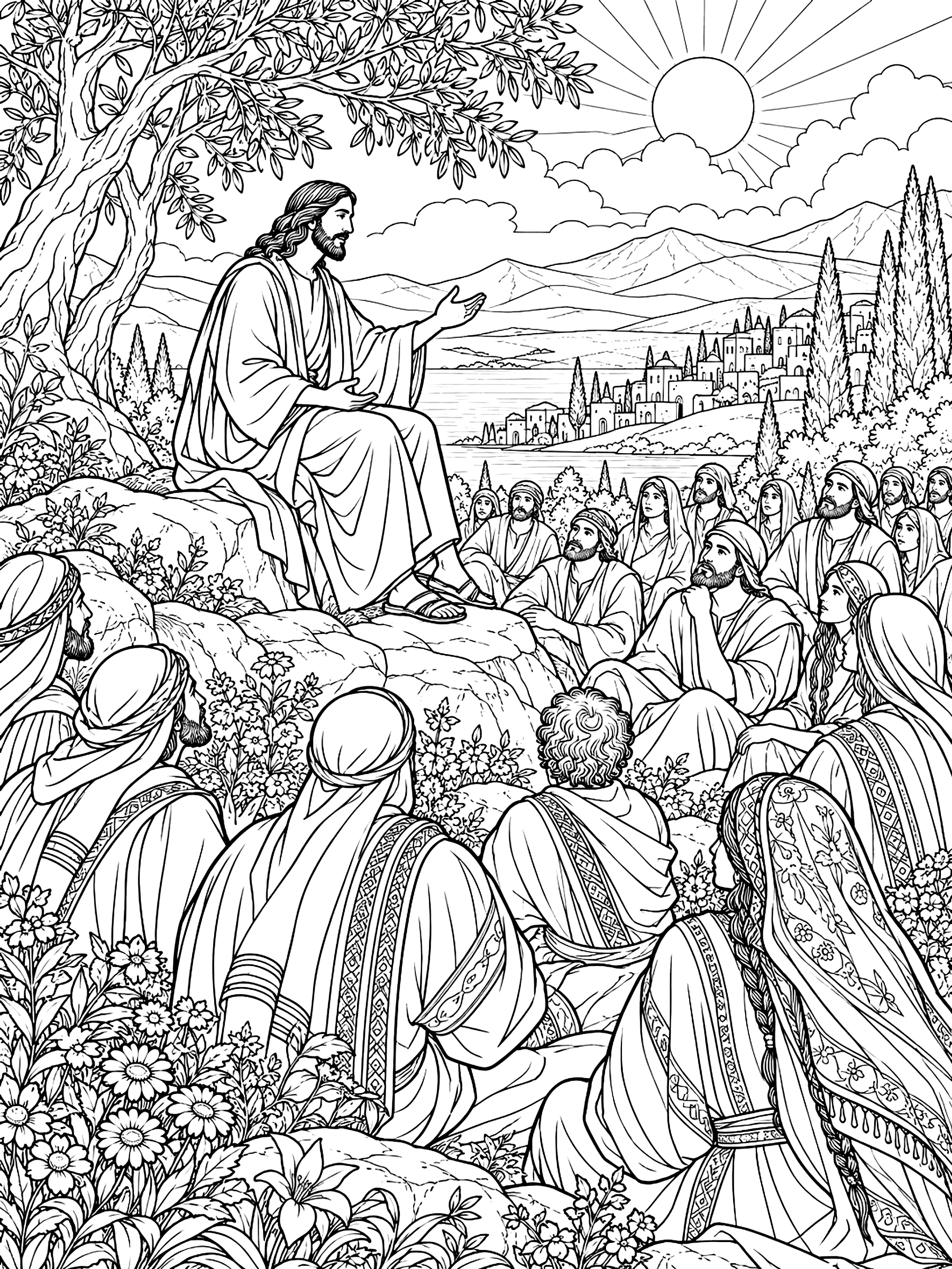 Detailed Sermon on the Mount coloring page