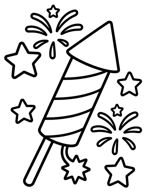Easy July title page with stars and fireworks coloring page