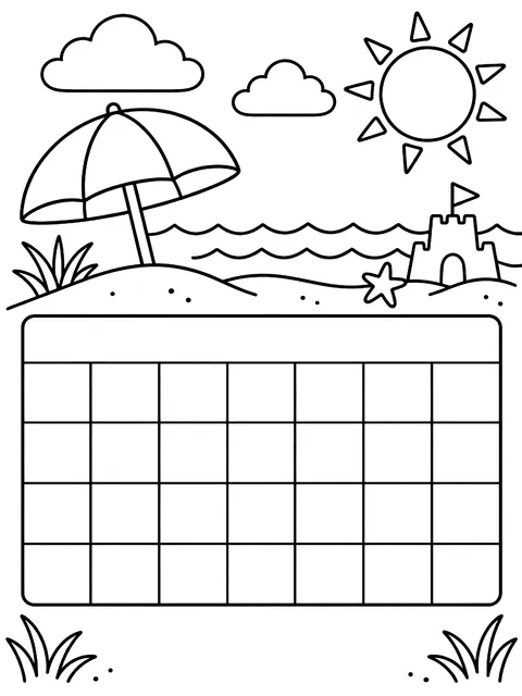 Blank July calendar grid coloring page