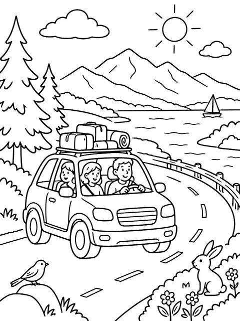 Road trip page of things to spot coloring page