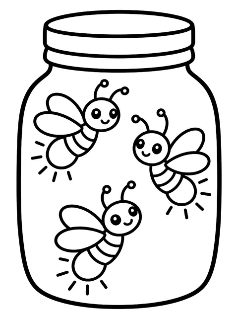 Easy Fireflies in a jar coloring page