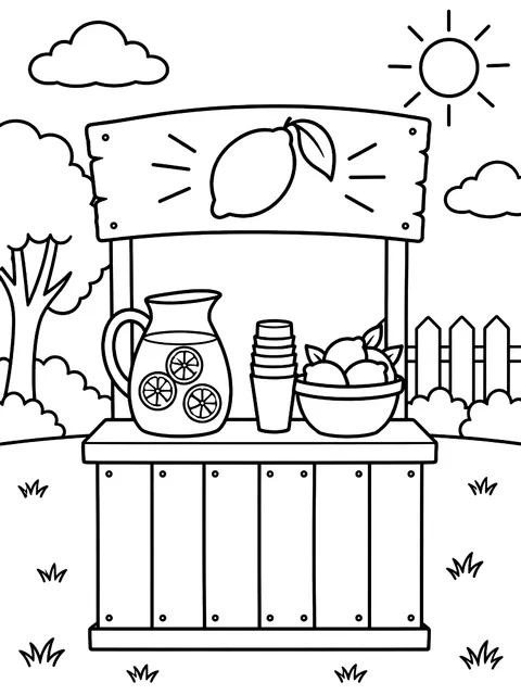 Lemonade stand with a hand-drawn sign coloring page