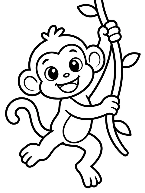 Easy Monkey swinging on a vine coloring page