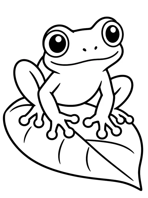 Easy Tree frog on a big leaf coloring page