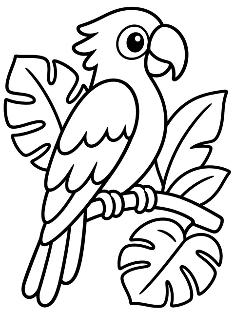 Easy Parrot among jungle leaves coloring page