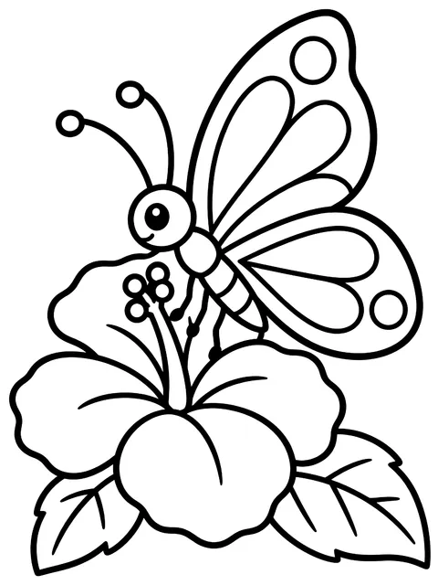 Easy Butterfly on a jungle flower coloring page