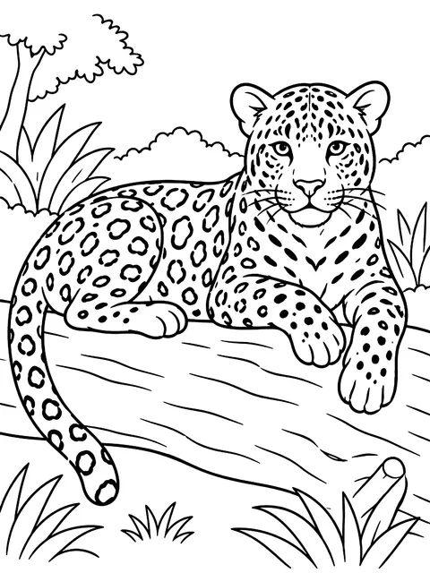 Jaguar resting on a log coloring page