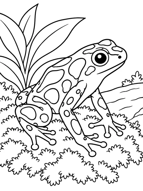 Poison dart frog on moss coloring page