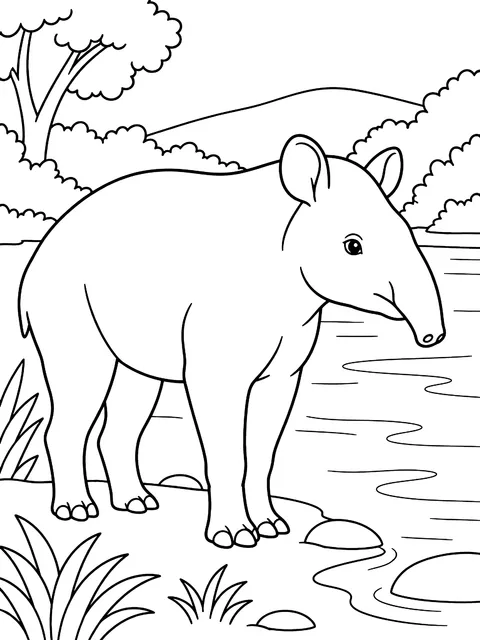 Tapir by a river coloring page