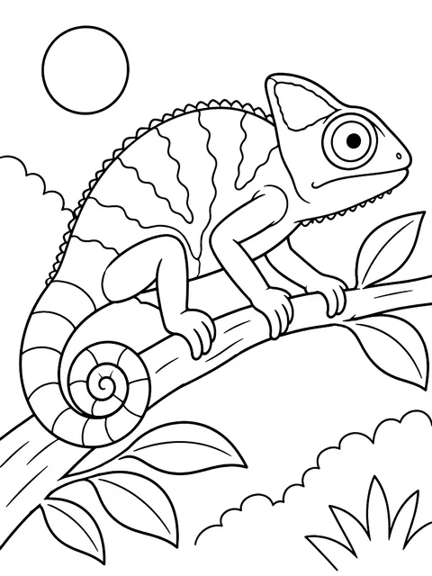 Chameleon on a branch coloring page