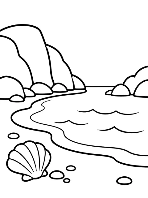 Easy Quiet beach cove coloring page