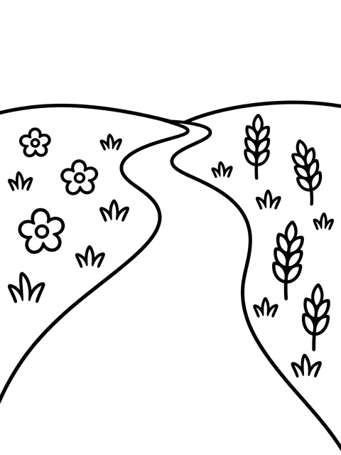 Easy Road through two fields coloring page