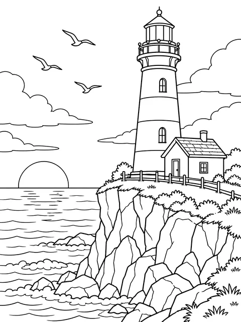 Lighthouse on a cliff coloring page