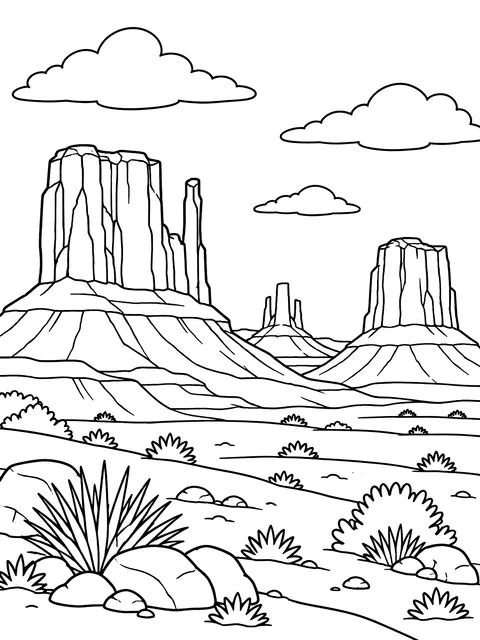 Desert mesas and buttes coloring page