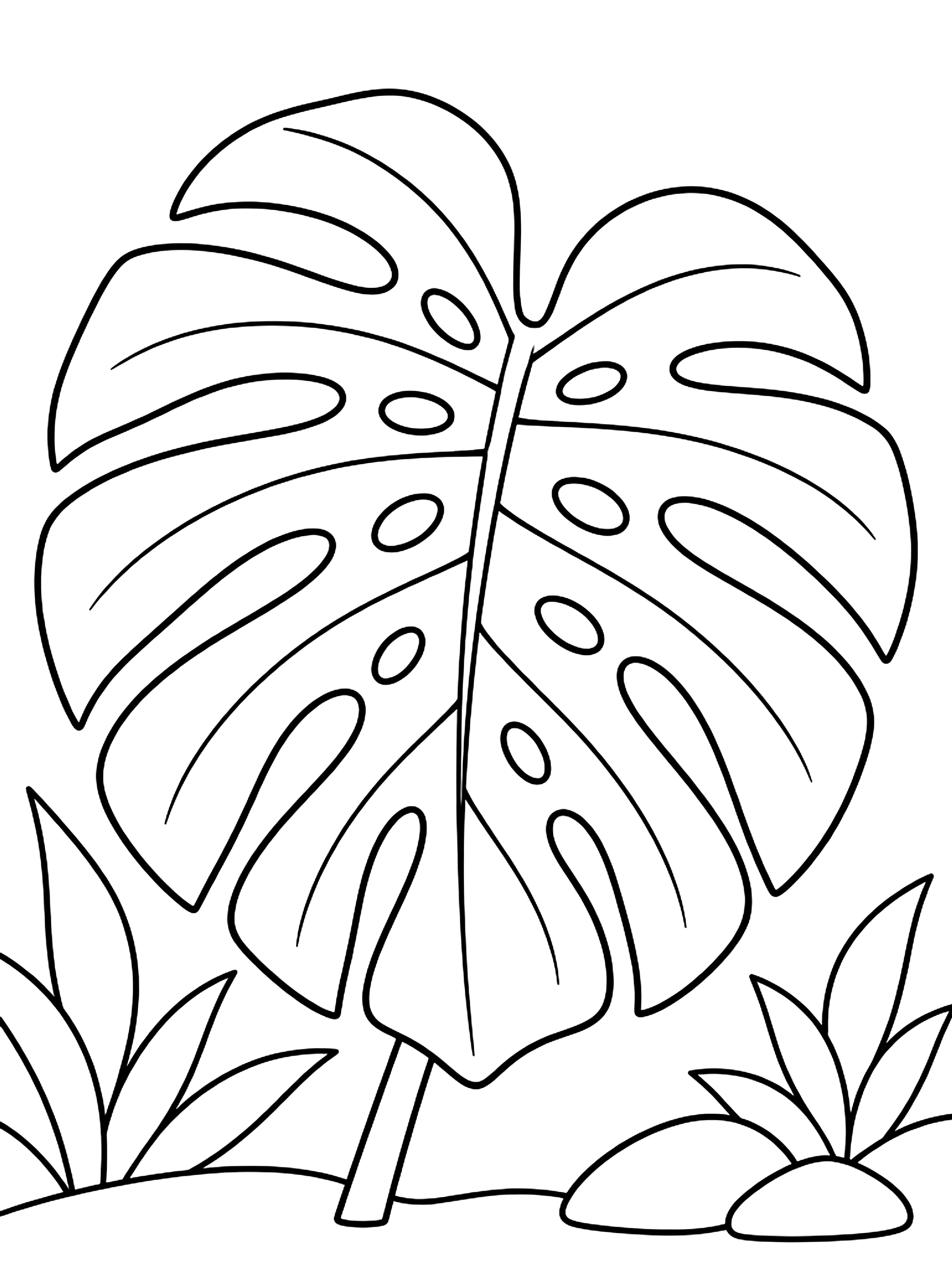 Monstera leaf with holes coloring page