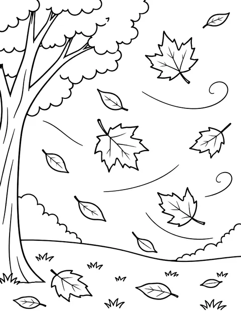 Leaves falling in the wind coloring page