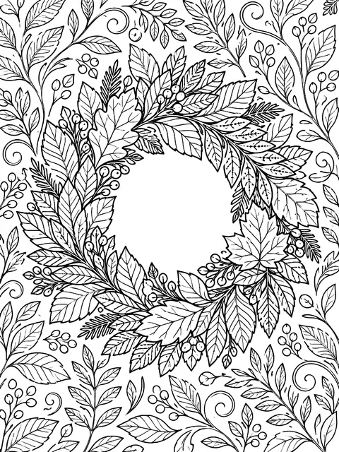 Detailed Wreath of mixed leaves coloring page