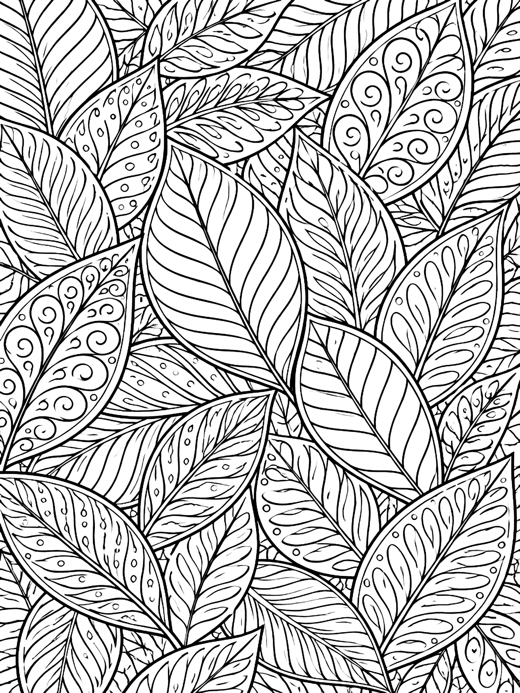 Detailed Overlapping leaf pattern coloring page