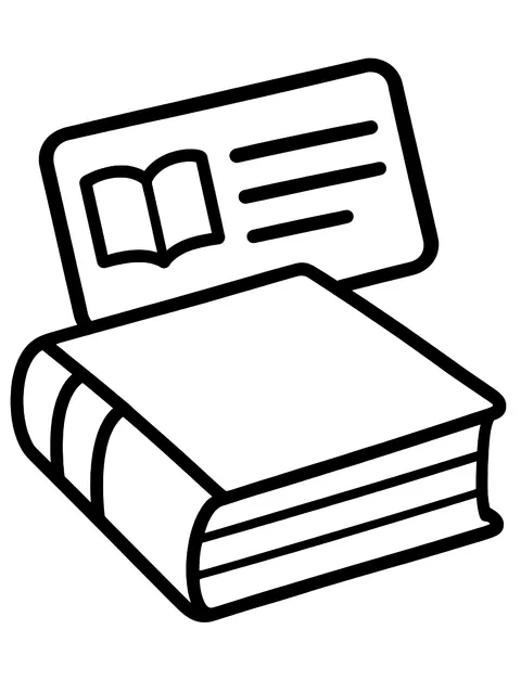 Easy Library card and a book coloring page