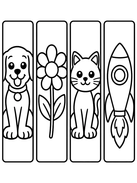 Easy Four bookmarks to color and cut coloring page