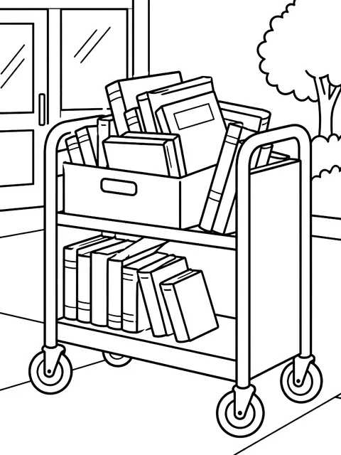 Book cart full of returns coloring page