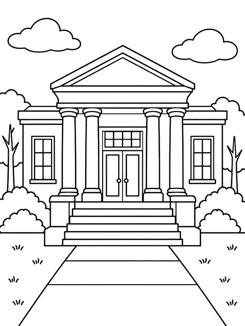 Library building with steps and columns coloring page