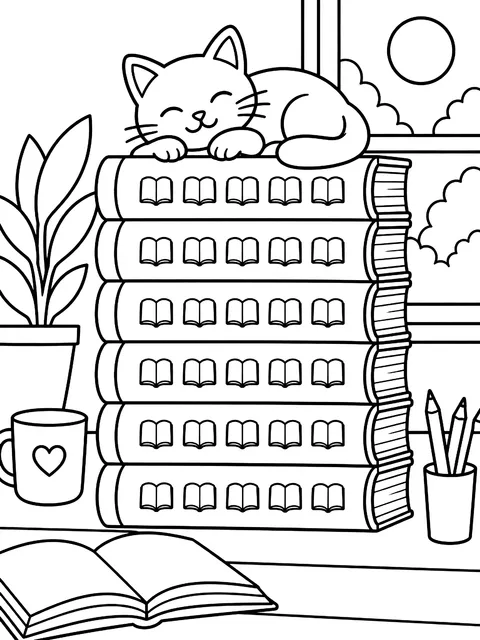 Reading log chart with books to color coloring page