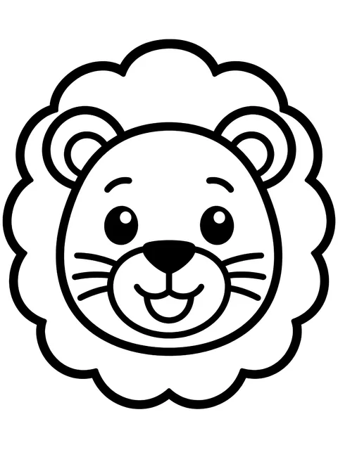 Easy Smiling lion face with a round mane coloring page