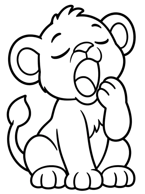 Easy Baby lion yawning coloring page