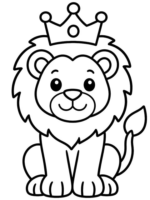 Easy Lion wearing a crown coloring page