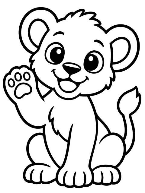 Easy Lion cub waving a paw coloring page