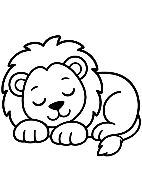 Easy Sleepy lion lying down coloring page