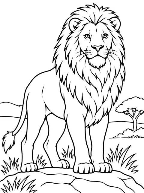 Male lion with a shaggy mane coloring page