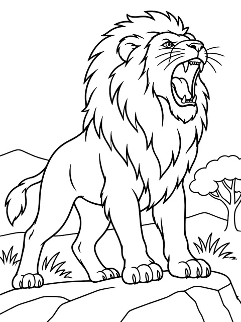 Lion roaring coloring page