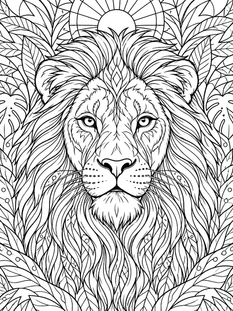 Detailed Realistic male lion portrait coloring page