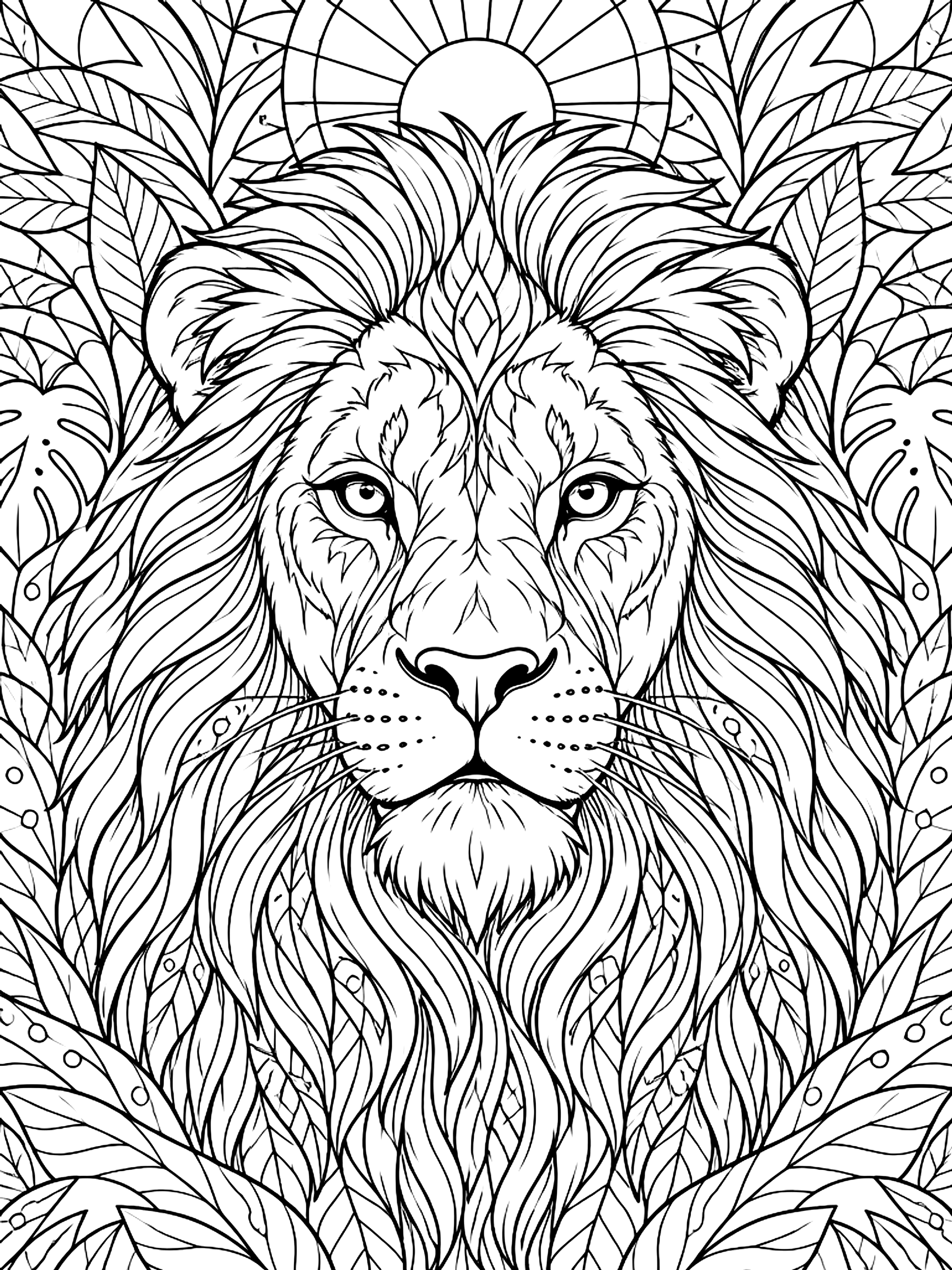 Detailed Realistic male lion portrait coloring page