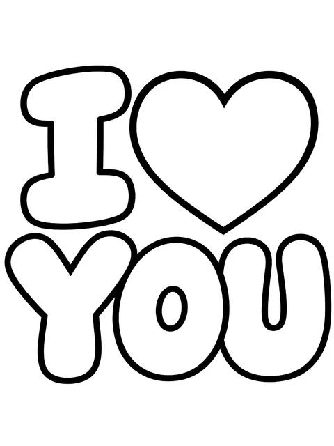 Easy I love you in bubble letters coloring page