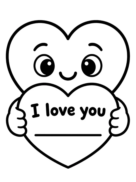 Easy I love you with a blank line for a name coloring page