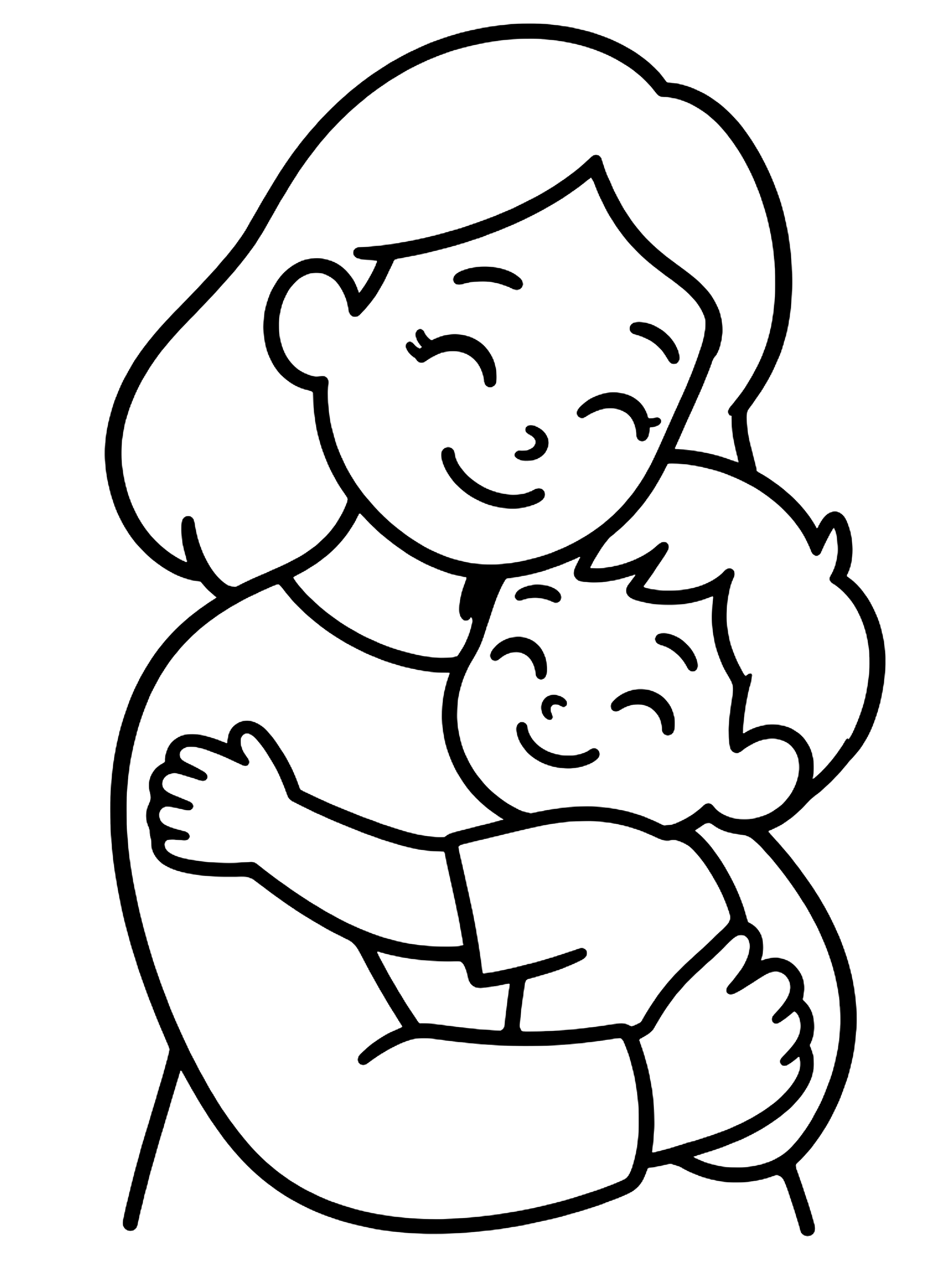Easy Parent and child hugging coloring page