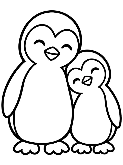 Easy Two penguins leaning together coloring page