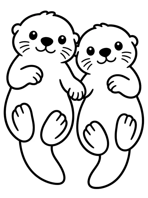 Easy Sea otters holding paws coloring page