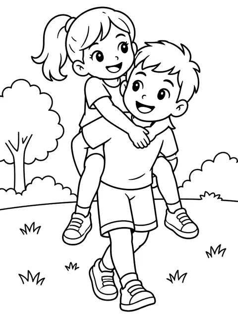 Piggyback ride coloring page